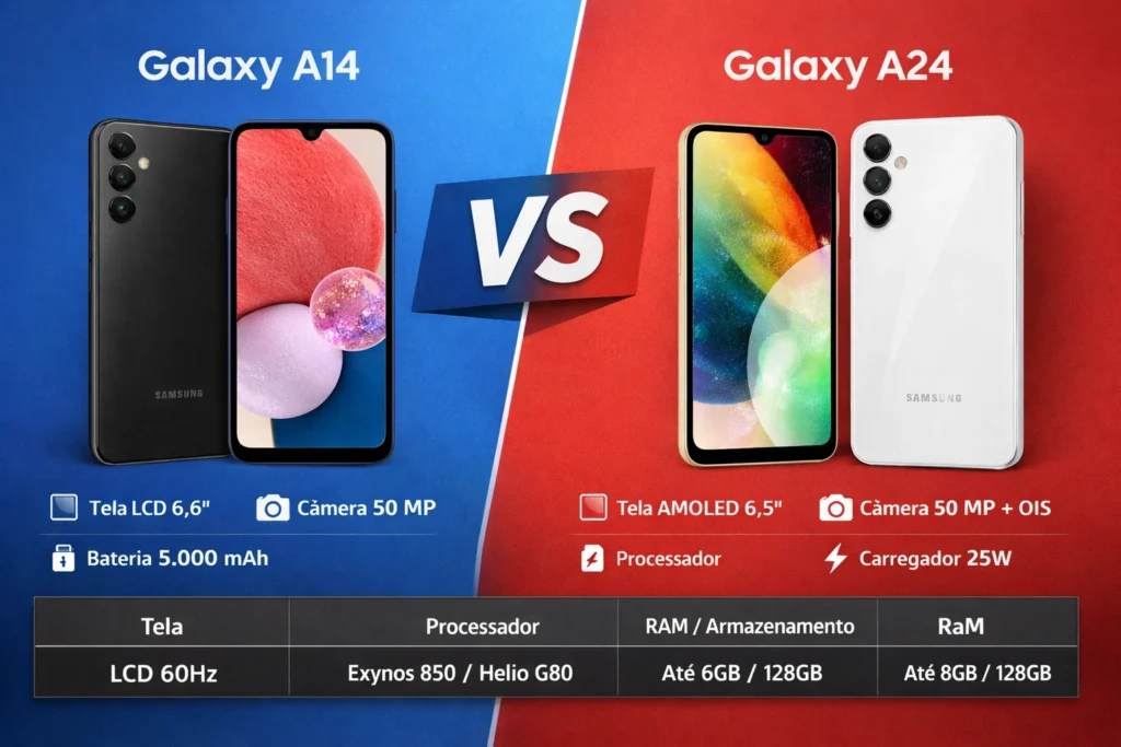 Comparação Galaxy A14 vs A24