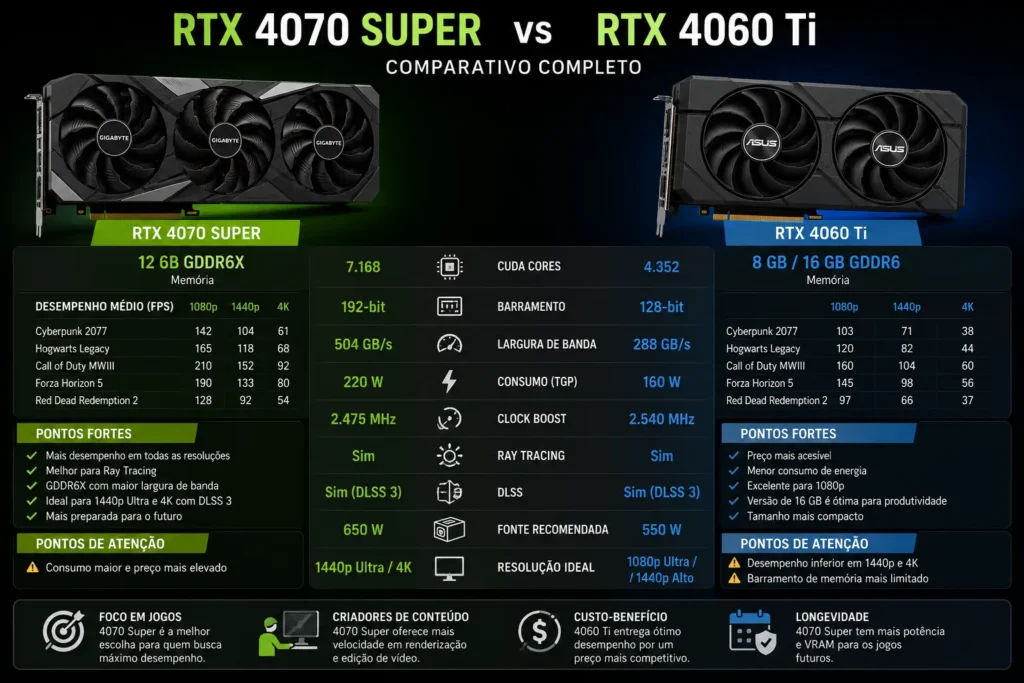Comparativo RTX 4070 SUPER vs RTX 4060 Ti
