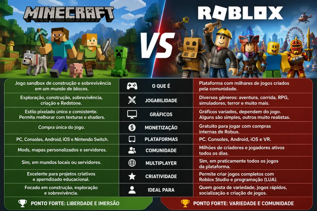 Minecraft vs Roblox- Comparação em Destaque